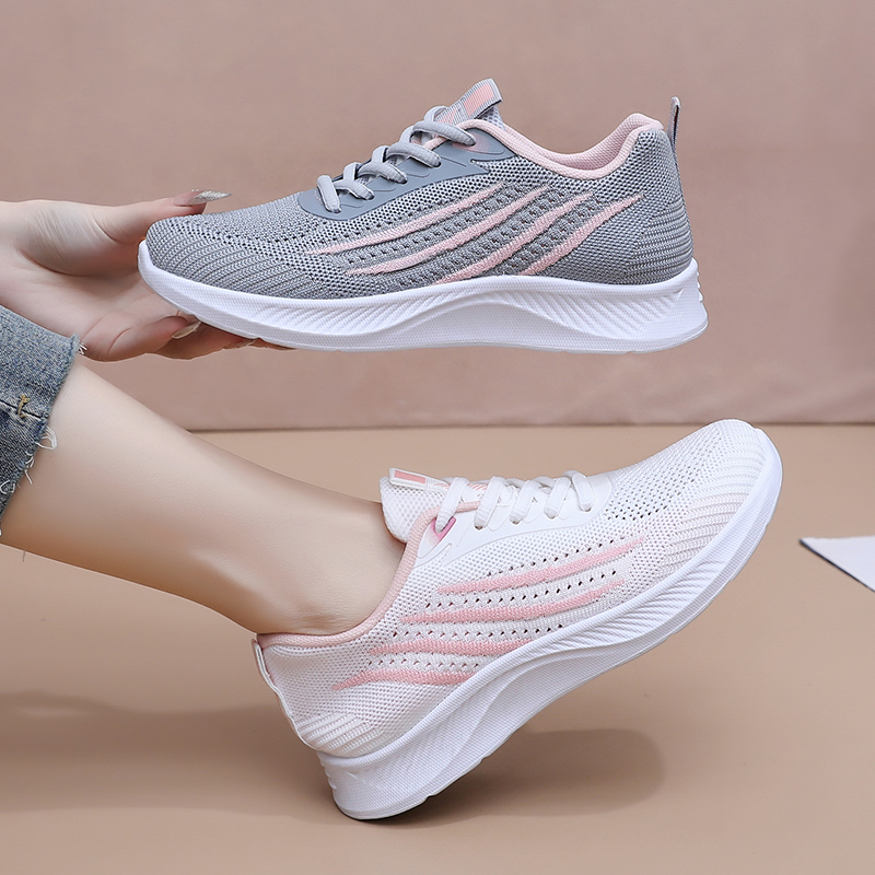 Knit Fabric Lace Up Sneakers - Zapatillas deportivas informales de malla para
